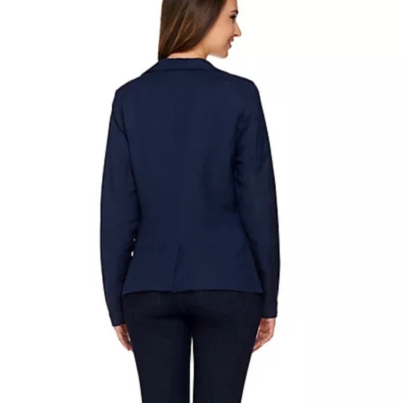 H by Halston Draped Zip Front Linen Blend Blazer Navy SZ 14 - Picture 2 of 16